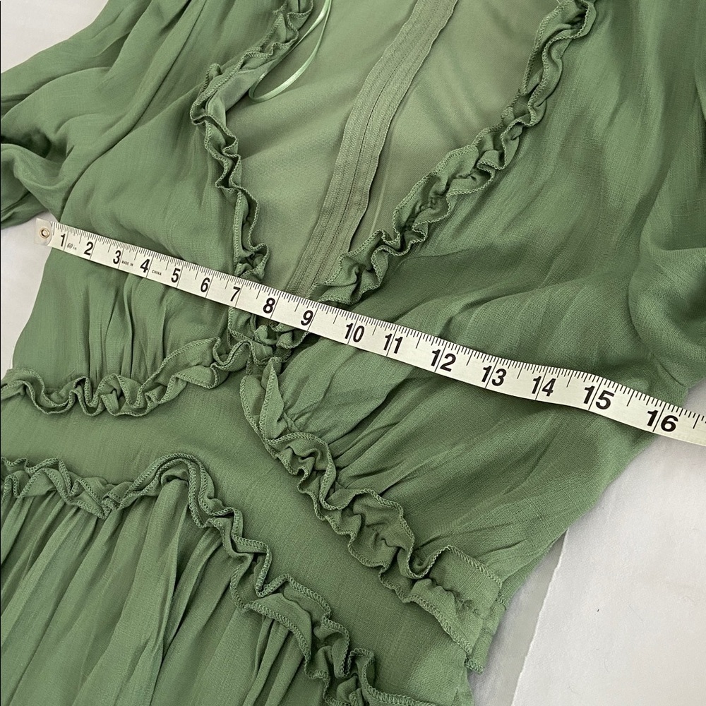 Francesca's Mi Ami green ruffle long-sleeve mini dress sage color Size Medium - Picture 13 of 16